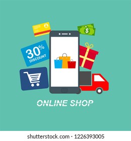 Set of flat design concept icons for online shopping. Icons for online shopping,business,vector illustration.