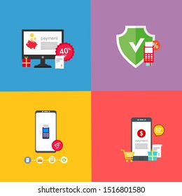 Set of flat design concept icons for online payment online. Internet payments, protection money transfer, online bank. Landing page template. Easy to edit and customize. vector illustration