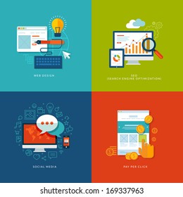 Set of flat design concept icons for web and mobile services and apps. Icons for web design, seo, social media and pay per click internet advertising. - Shutterstock ID 169337963