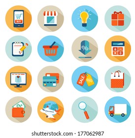 Set of flat design concept icons for online shopping.