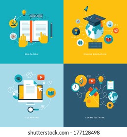 Set of flat design concept icons for web and mobile services and apps. Icons for education, online education, online learning, learn to think. - Shutterstock ID 177128498