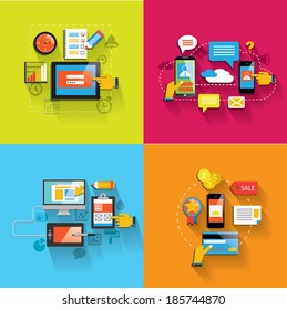 Conjunto de iconos de concepto de diseño plano web y servicios móviles