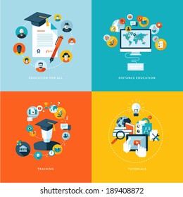 Set Of Flat Design Concept Icons For Education. Icons For Education For All, Distance Education, Training And Tutorials