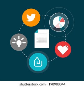 Set of flat design concept icons for web and mobile services and apps. Icons for digital marketing, responsive web design and web development. 