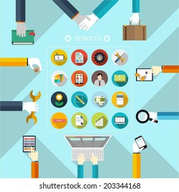 Set of flat design concept icons for web and mobile phone services and apps. Icons for e-banking, web design and development.