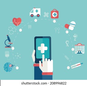 Set of flat design concept icons for web and mobile phone , medical  concept, infographic, flat style, vector.