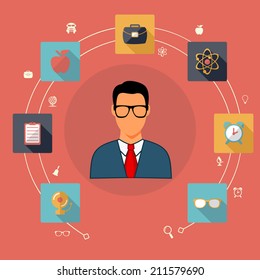 Set of flat design concept icons for education