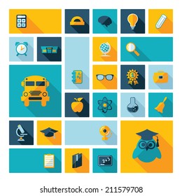 Set of flat design concept icons for education