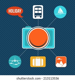 Set of flat design concept icons for holiday and travel, vector illustration