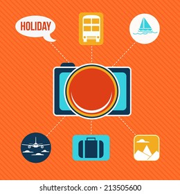 Set of flat design concept icons for holiday and travel, vector illustration