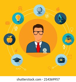 Set of flat design concept icons for education