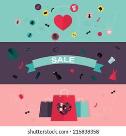 Set of flat design concept icons for beauty and shopping. Icons for beauty, shopping, fashion and love concept.