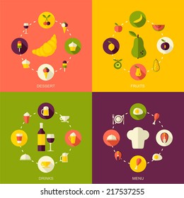 Set of flat design concept icons. Flat style Food background.