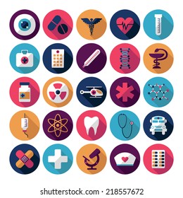 Conjunto de iconos de concepto de diseño plano para medicina