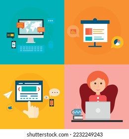 Set von flachen Design-Konzepten Symbole für Reise-, Business-, Web- und Mobildienste und Apps. Symbole für Bildung, Online-Bildung, Lernen, Reisen.