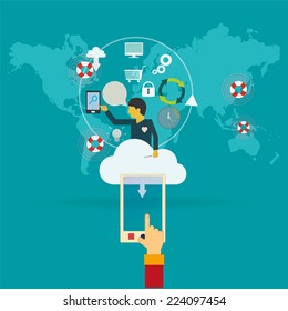 Set of flat design concept icons for web and mobile phone services and apps