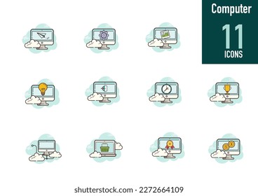 Conjunto de iconos de concepto de diseño plano para los iconos de servicios web y móviles e aplicaciones para diseño web, SEO, medios sociales y publicidad de internet de pago por clic.