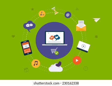 Set of flat design concept icons for web and mobile phone services and apps. Icons for digital marketing and mobile marketing.