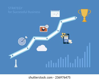 Set of flat design concept icons for strategic planning and strategy for successful business. Illustration  includes icons for goal marketing, emerging market, mobile services and marketing research.