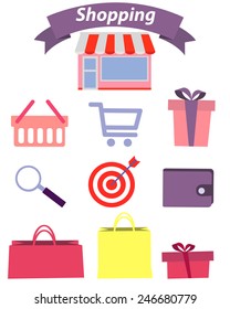 Set of flat design concept icons for shopping. Vector illustration