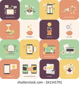 Set of flat design concept icons for finance, banking, online  payment, online commerce. Icons for website development  and mobile phone services and apps