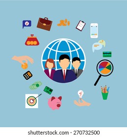 Set of flat design concept icons for finance, banking, online payment, online commerce. Icons for website development and mobile phone services and apps.