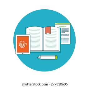Set of flat design concept icons for distance education.