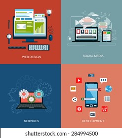 Set of flat design concept icons for web and mobile phone services and apps