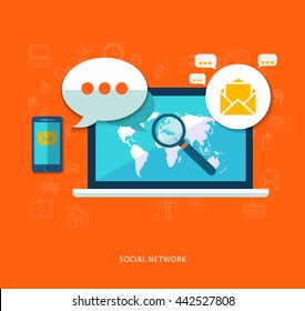 Set of flat design concept icons for social network and mobile services and apps. Icons for seo, social media and pay per click internet advertising.