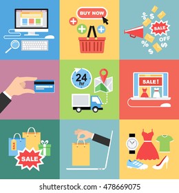 Set of flat design concept icons for online shopping