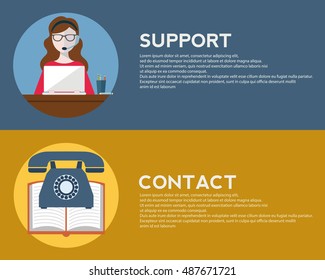 Set of flat design concept icons for web and mobile phone services and apps. Icons for faq, newsletter, support, contact.