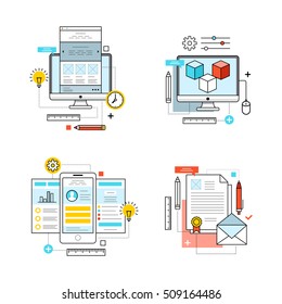 Set of flat design concept icons for web and mobile phone services and apps. Icons for web design, application development, services and programming.