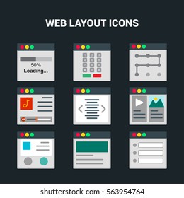 Set of flat design concept icons for web and mobile services and apps. Icons for web design, seo, social media and pay per click internet advertising template layout design