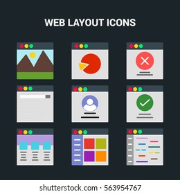 Set of flat design concept icons for web and mobile services and apps. Icons for web design, seo, social media and pay per click internet advertising template layout design
