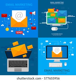 Set of flat design concept icons for email marketing. Collection of web banners. Vector illustration.