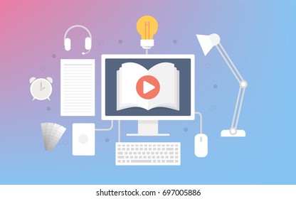 Set of flat design concept icons for web and mobile services and apps. Icons for education, online education