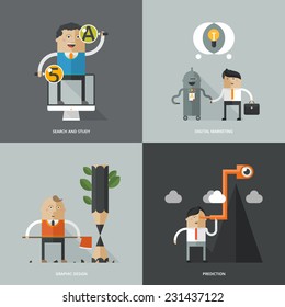 Set of flat design concept images for infographics, business, digital marketing, searching, graphic design