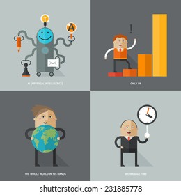 Set of flat design concept images for infographics, business, web, ai, time