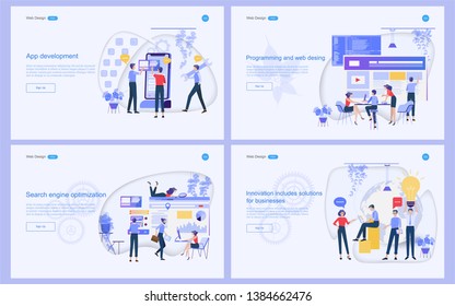 Set of flat design concept marketing for banner and website, landing page template. Content strategy and management,analysis, development Vector illustration. 