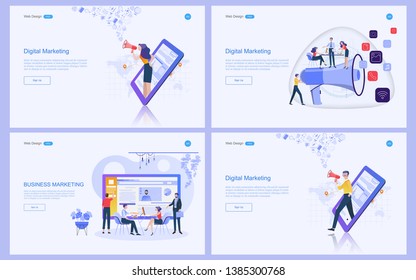 Set of flat design concept marketing for banner and website, landing page template. Content strategy and management,analysis, development Vector illustration. 