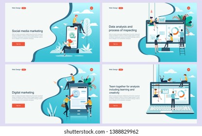 Set of flat design concept marketing for banner and website, landing page template. Content strategy and management,analysis, development Vector illustration. 