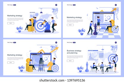 Set of flat design concept marketing for banner and website, landing page template. Content strategy and management,analysis, development Vector illustration.