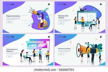 Set of flat design concept marketing for banner and website, landing page template. Content strategy and management,analysis, development Vector illustration. 