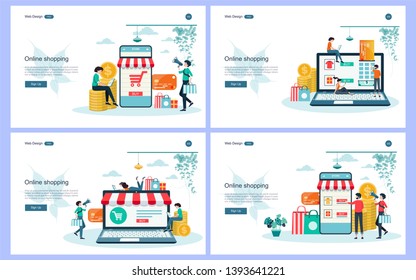 Set of flat design concept for online shopping for web page, website,template and background.Vector illustration.