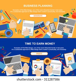 Set of flat design concepts for business planning, career, and business. Concepts for Finding the right strategy for earn money.