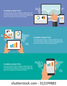 Set of flat design concepts for business planning and analytics. Vector illustration.
