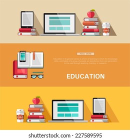 Set of flat design concepts for education. Concepts for web banners and printed materials.
