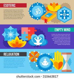 Set of flat design concepts of esoteric and yoga on colored background