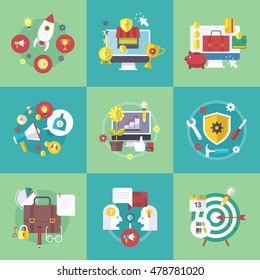 Set of flat design concepts for mobile application, career, and business. Vector flat cartoon illustrations set.