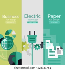 Set of flat design concepts - paper, business, electricity
